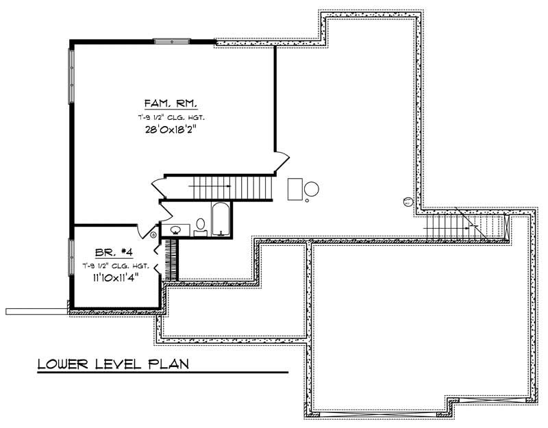 Floor Plan Basement of Ranch Plan #101-1500