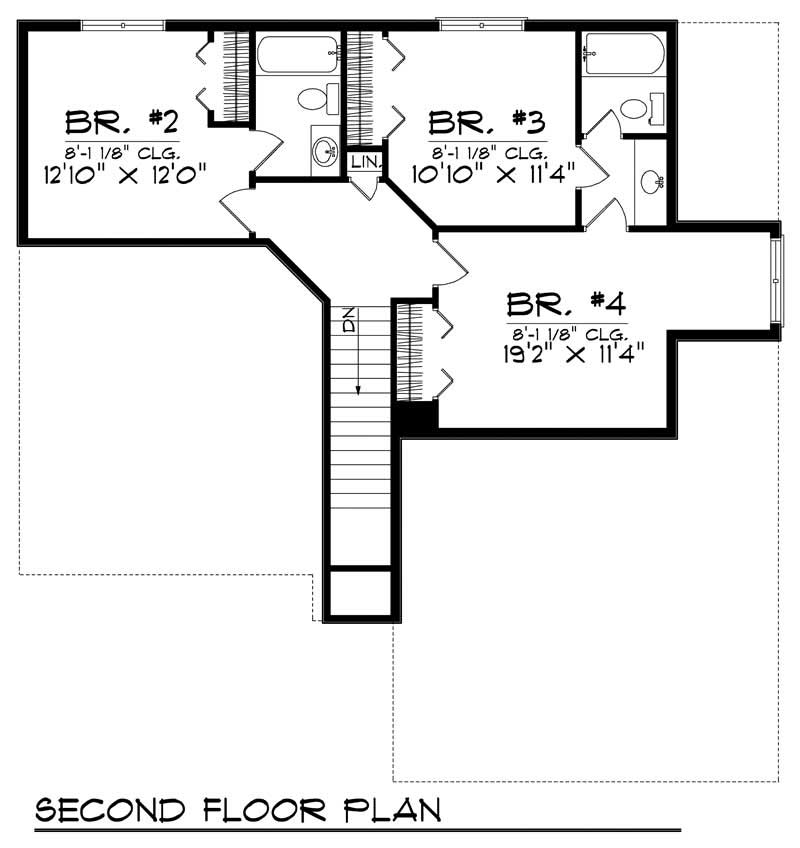 Floor Plan Second Story of Craftsman Plan #101-1505