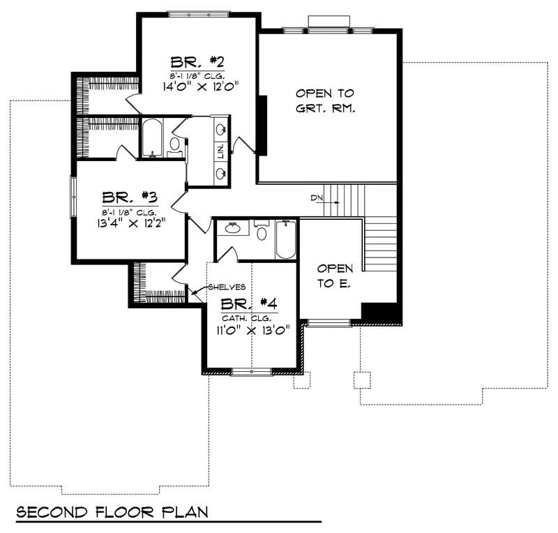 Floor Plan Second Story of European Plan #101-1506