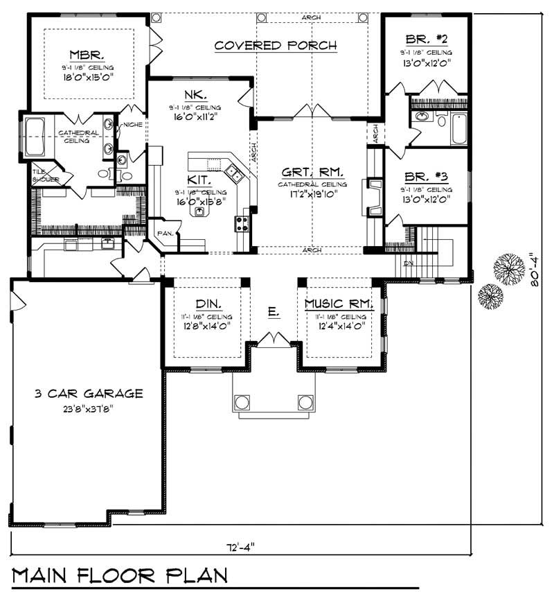 Floor Plan First Story of Country Plan #101-1508