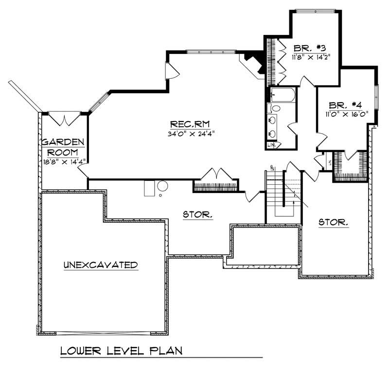 Floor Plan Basement of Ranch Plan #101-1514