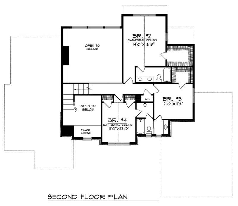 Floor Plan Second Story of Mediterranean Plan #101-1518