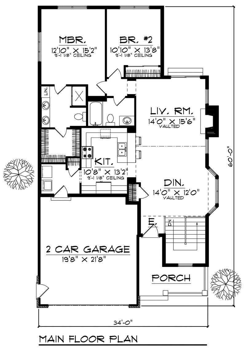 Floor Plan First Story of Bungalow Plan #101-1521