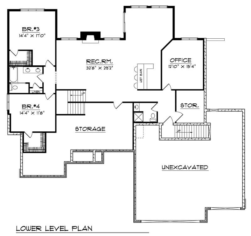 Floor Plan Basement of Ranch Plan #101-1523