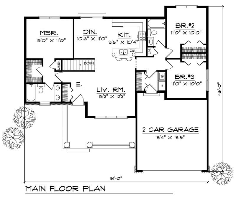 Floor Plan First Story of Ranch Plan #101-1528