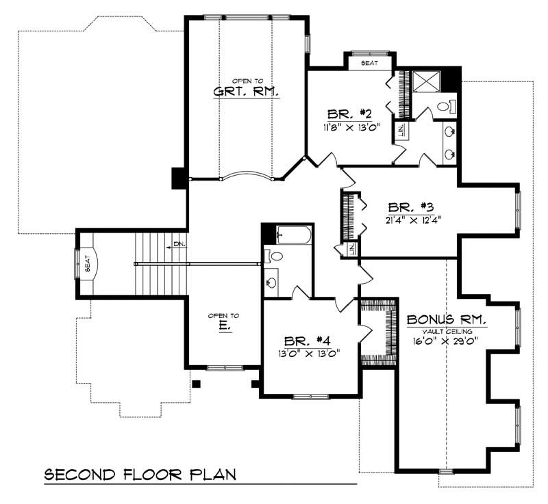 Floor Plan Second Story of European Plan #101-1535