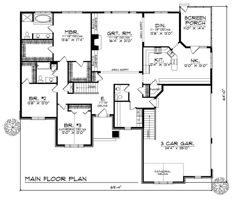 Floor Plan First Story of Craftsman Plan #101-1536