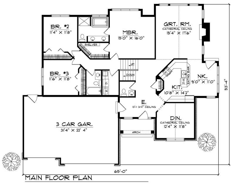 Floor Plan First Story of Craftsman Plan #101-1539