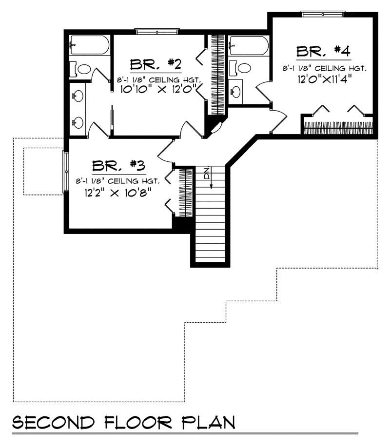 Floor Plan Second Story of Bungalow Plan #101-1544