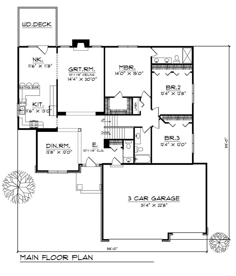 Floor Plan First Story of Ranch Plan #101-1550