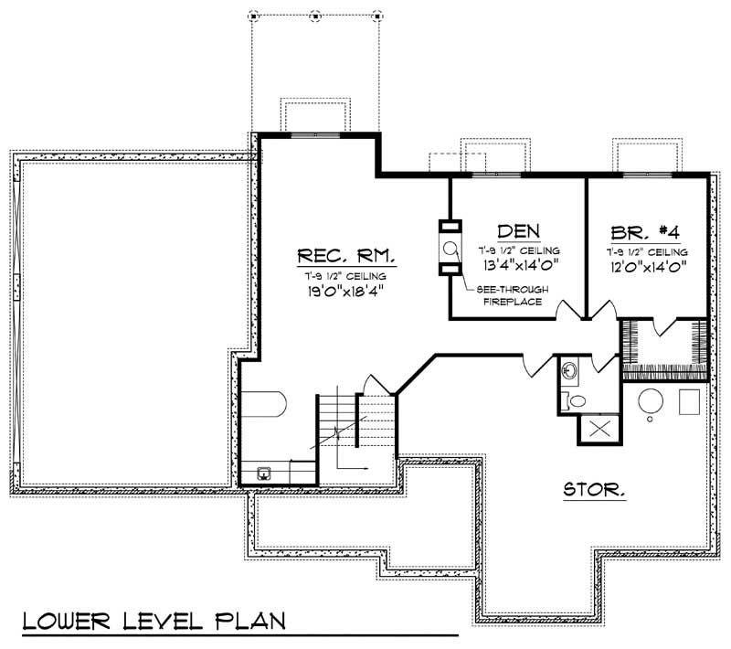 Floor Plan Basement of Ranch Plan #101-1554