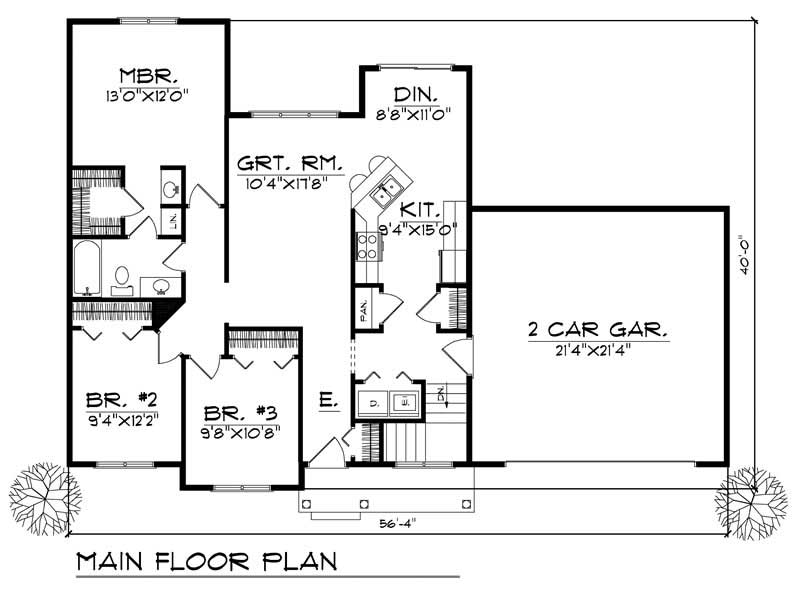 Floor Plan First Story of Ranch Plan #101-1562
