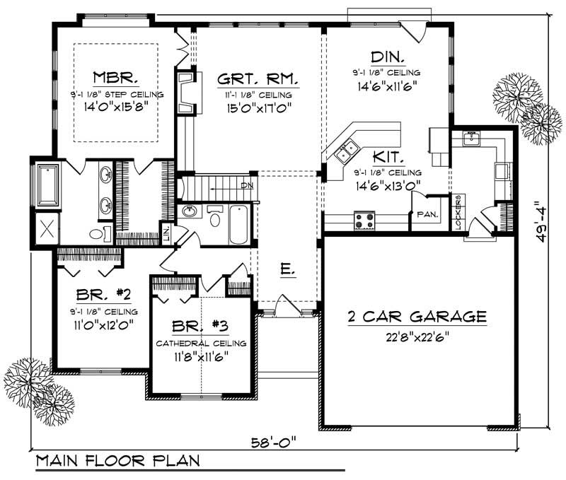 Floor Plan First Story of Ranch Plan #101-1566