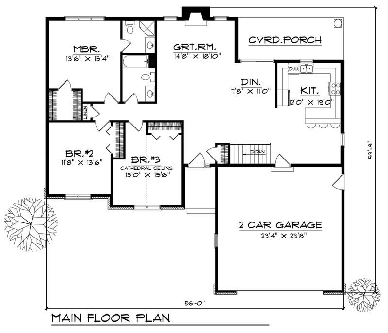 Floor Plan First Story of Ranch Plan #101-1582