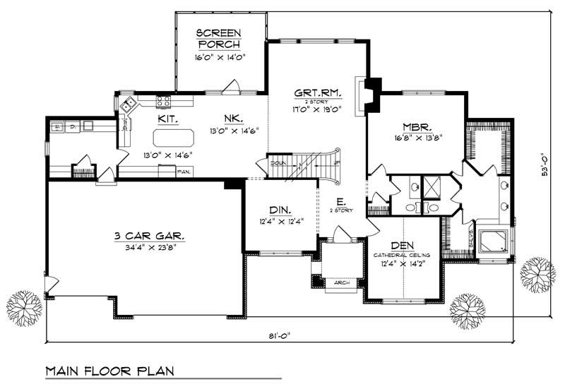 Floor Plan First Story of Craftsman Plan #101-1597