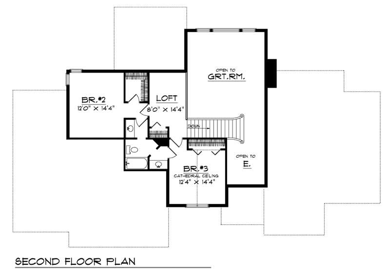 Floor Plan Second Story of Craftsman Plan #101-1597