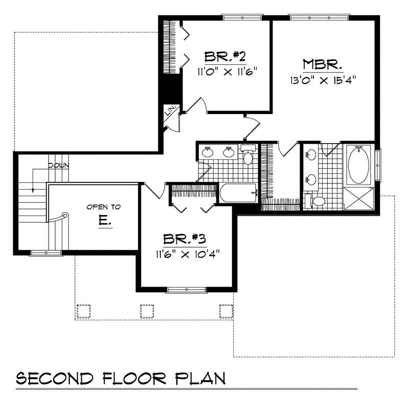 Floor Plan Second Story of Country Plan #101-1598