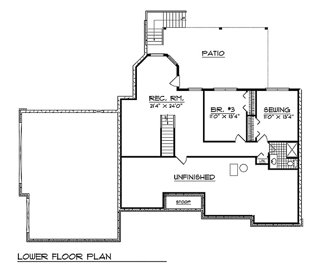 Floor Plan Basement of Ranch Plan #101-1601