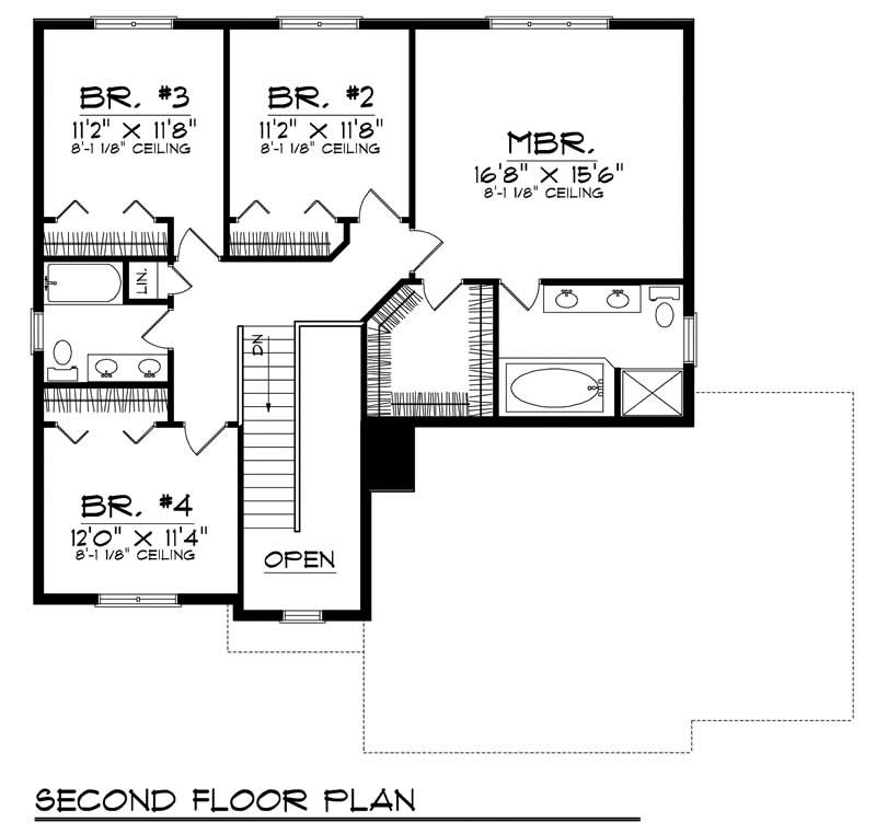 Floor Plan Second Story of Craftsman Plan #101-1609
