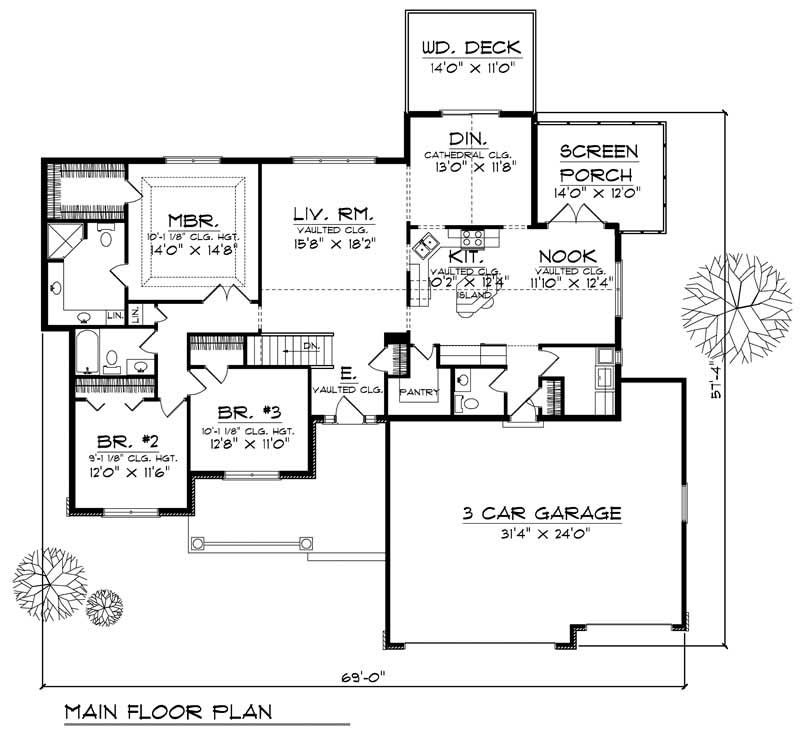 Floor Plan First Story of Ranch Plan #101-1610