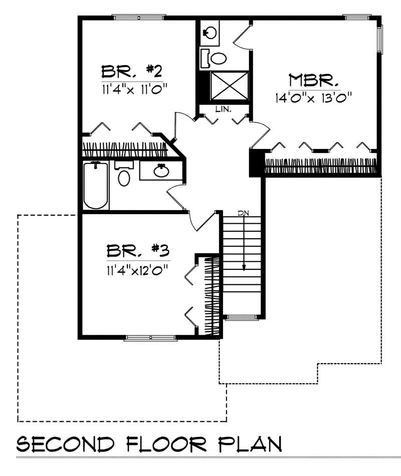 Floor Plan Second Story of Craftsman Plan #101-1613