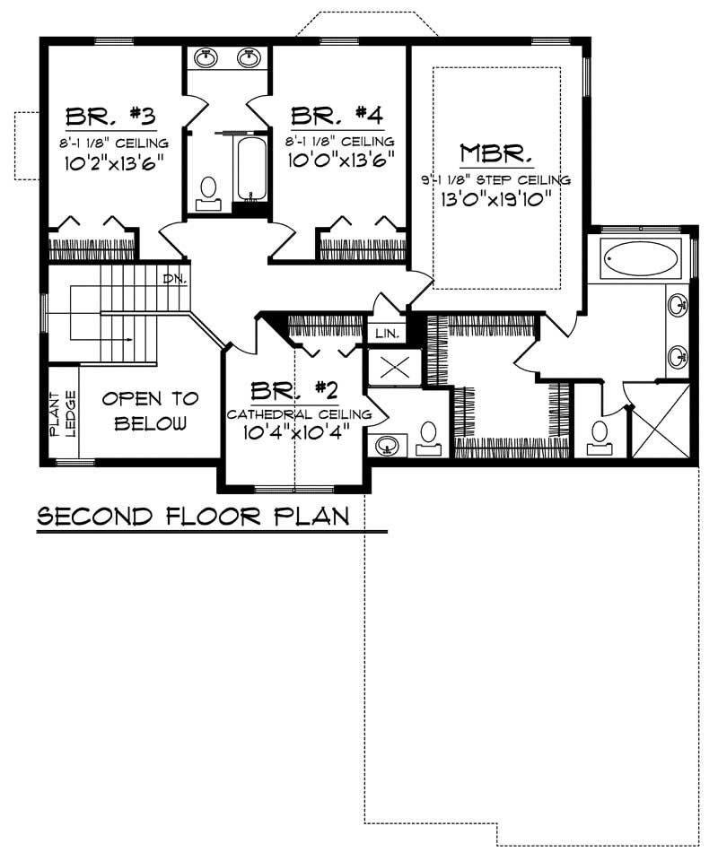 Floor Plan Second Story of Craftsman Plan #101-1617