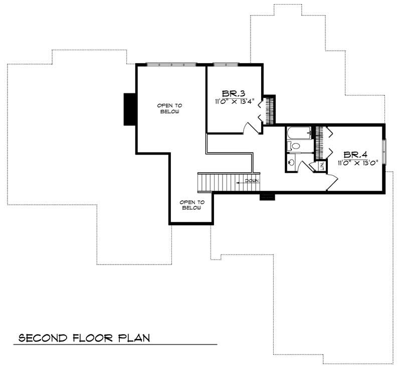 Floor Plan Second Story of Craftsman Plan #101-1618