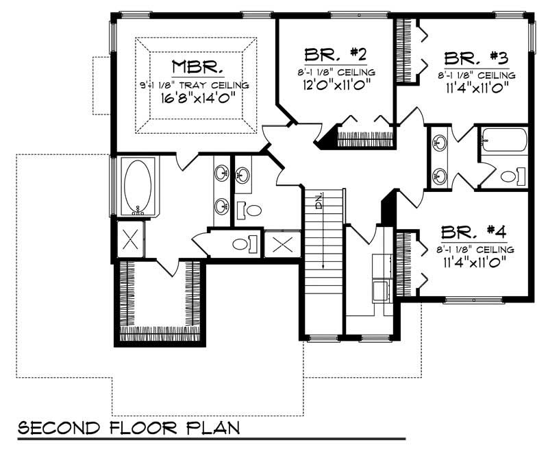 Floor Plan Second Story of Craftsman Plan #101-1620