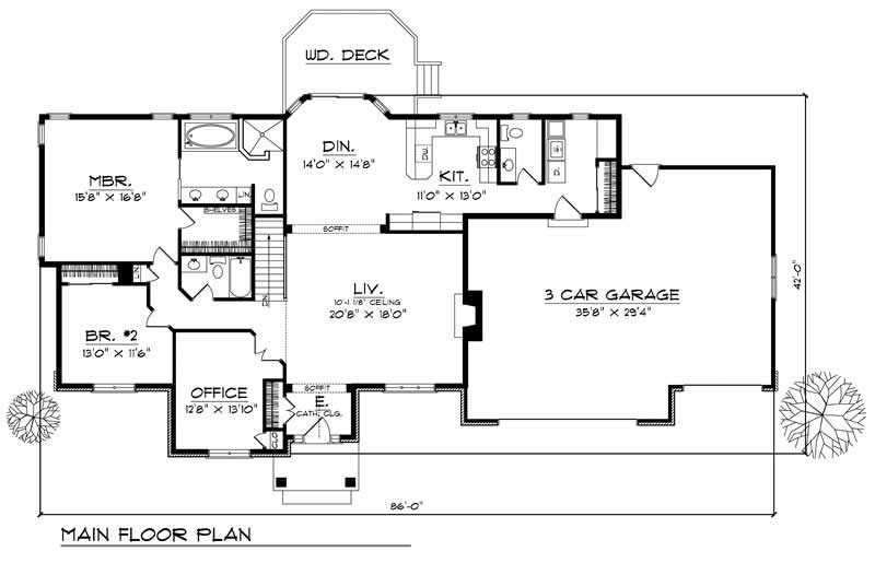 Floor Plan First Story of Ranch Plan #101-1622
