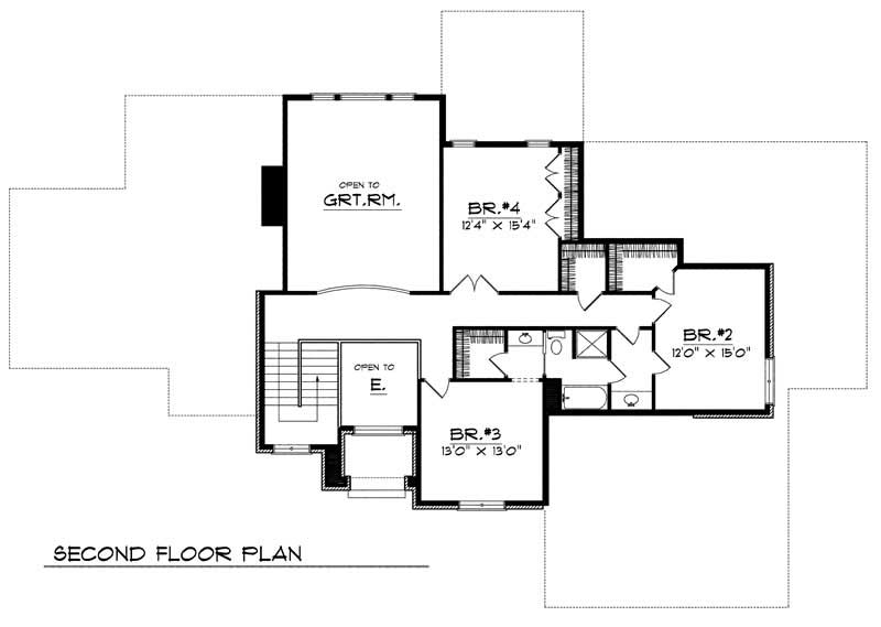 Floor Plan Second Story of European Plan #101-1623