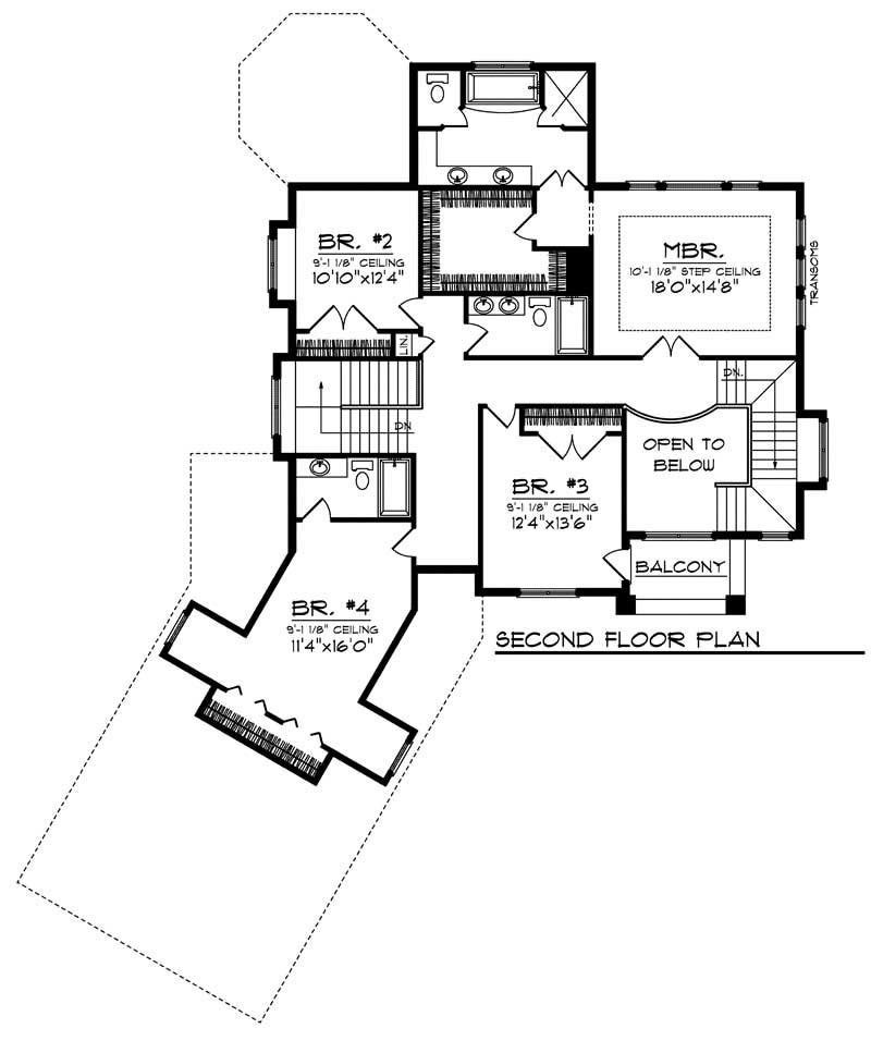 Floor Plan Second Story of European Plan #101-1624