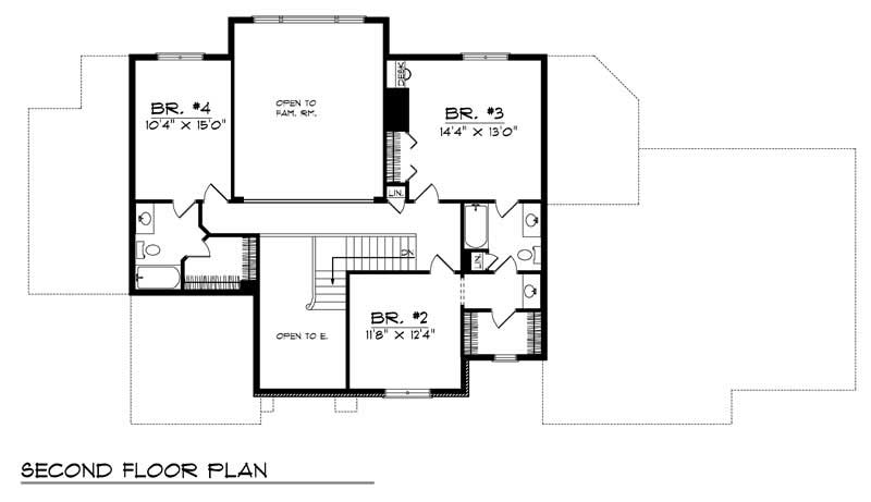 Floor Plan Second Story of European Plan #101-1630