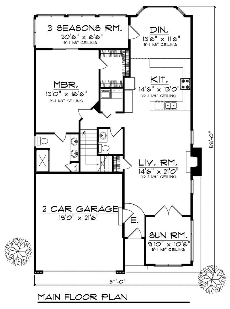 Floor Plan First Story of Bungalow Plan #101-1634