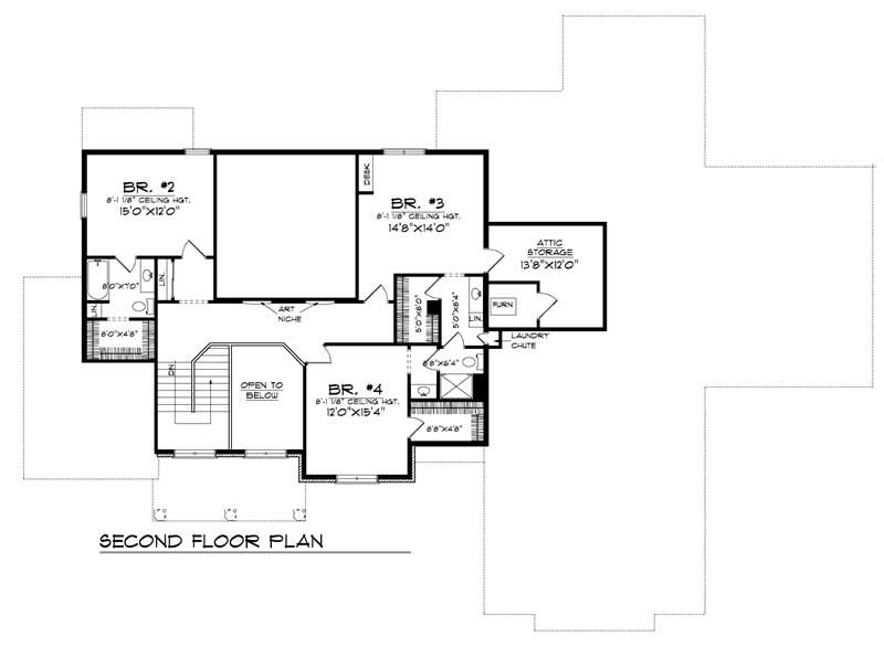 Floor Plan Second Story of European Plan #101-1646
