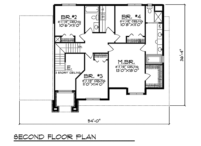 Floor Plan Second Story of Traditional Plan #101-1649