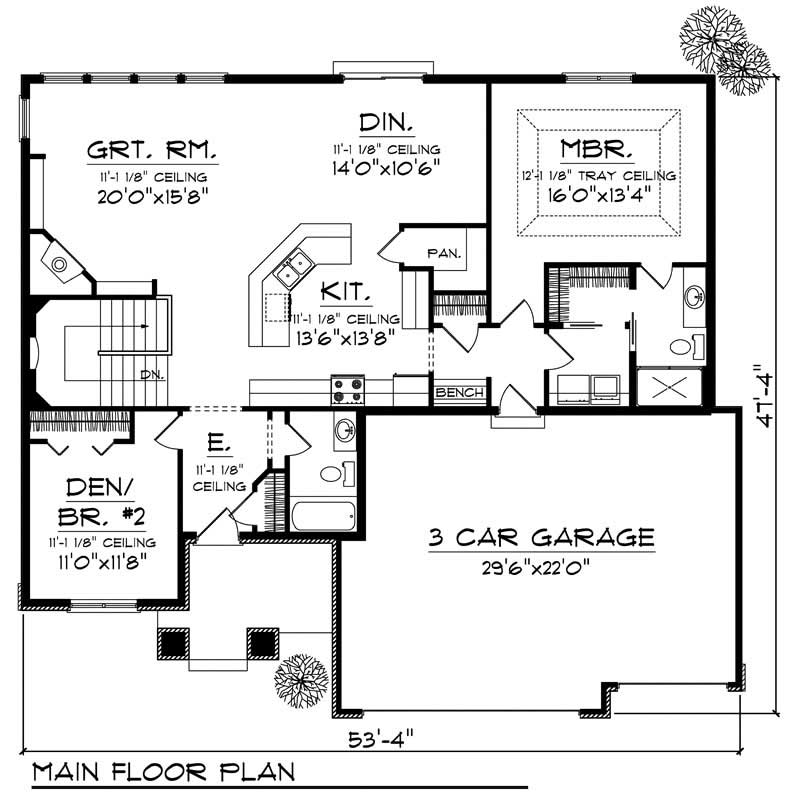 Floor Plan First Story of Ranch Plan #101-1654