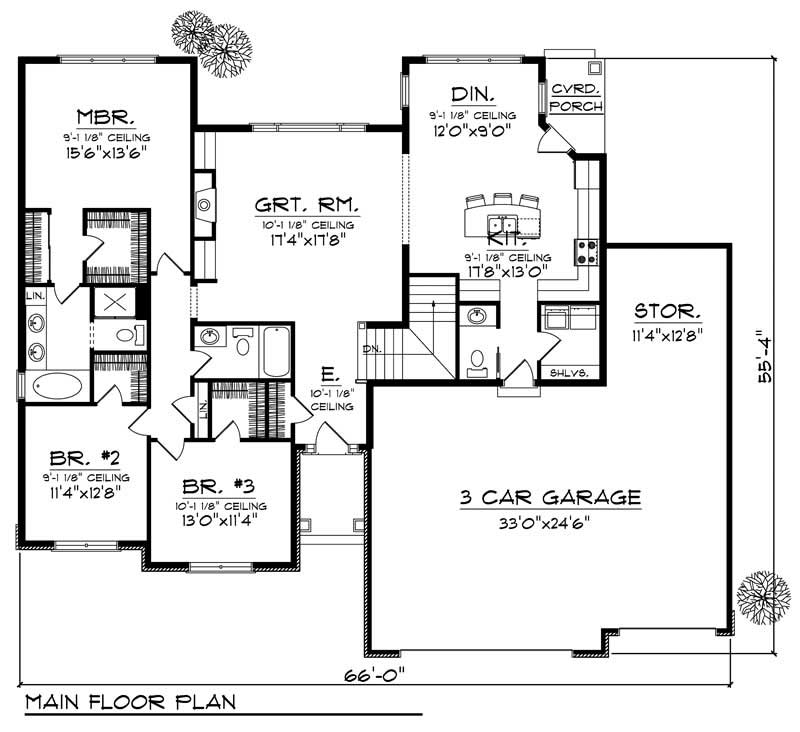 Floor Plan First Story of Ranch Plan #101-1658
