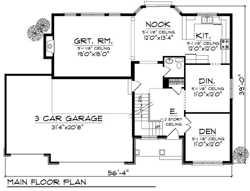 Floor Plan First Story of Craftsman Plan #101-1665