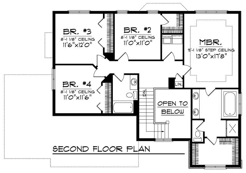 Floor Plan Second Story of Craftsman Plan #101-1665