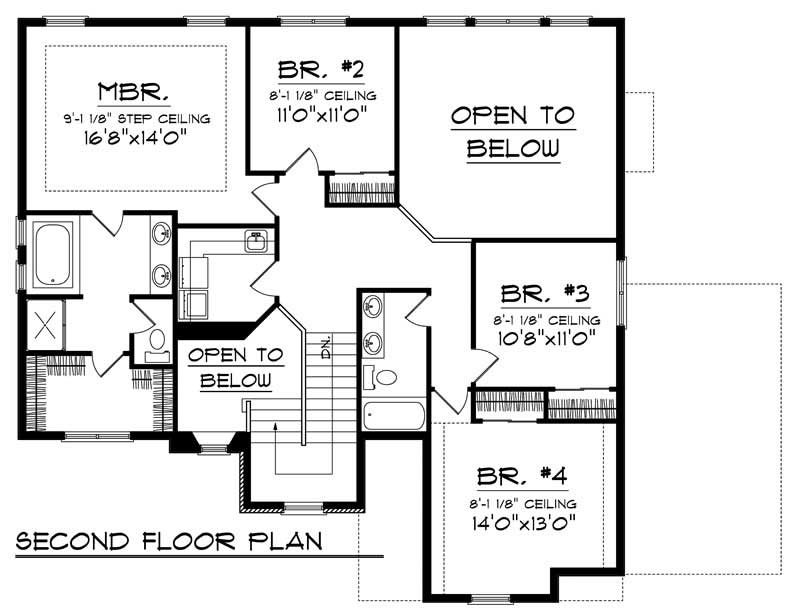 Floor Plan Second Story of Craftsman Plan #101-1668