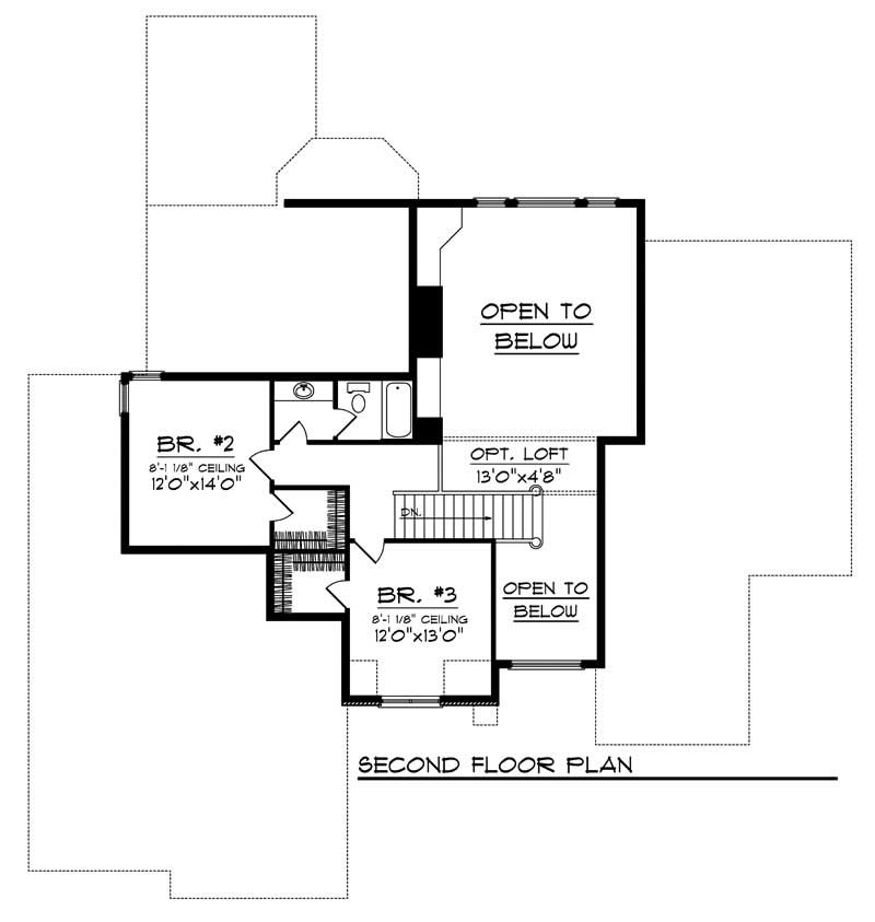 Floor Plan Second Story of European Plan #101-1670
