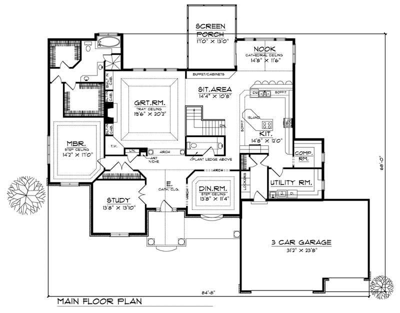 Floor Plan First Story of European Plan #101-1673