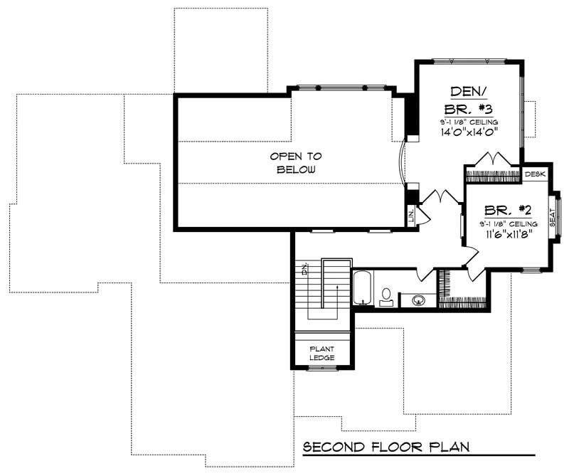 Floor Plan Second Story of European Plan #101-1676