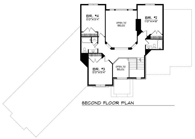 Floor Plan Second Story of European Plan #101-1679