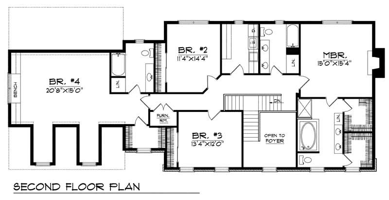 Floor Plan Second Story of Colonial Plan #101-1682