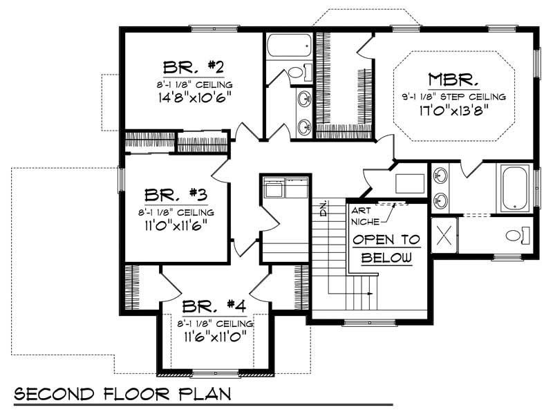 Floor Plan Second Story of Colonial Plan #101-1686