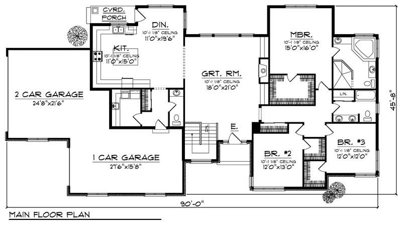 Floor Plan First Story of Ranch Plan #101-1687