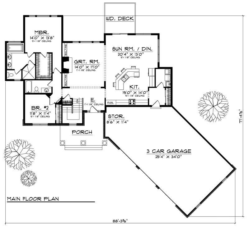 Floor Plan First Story of Ranch Plan #101-1697