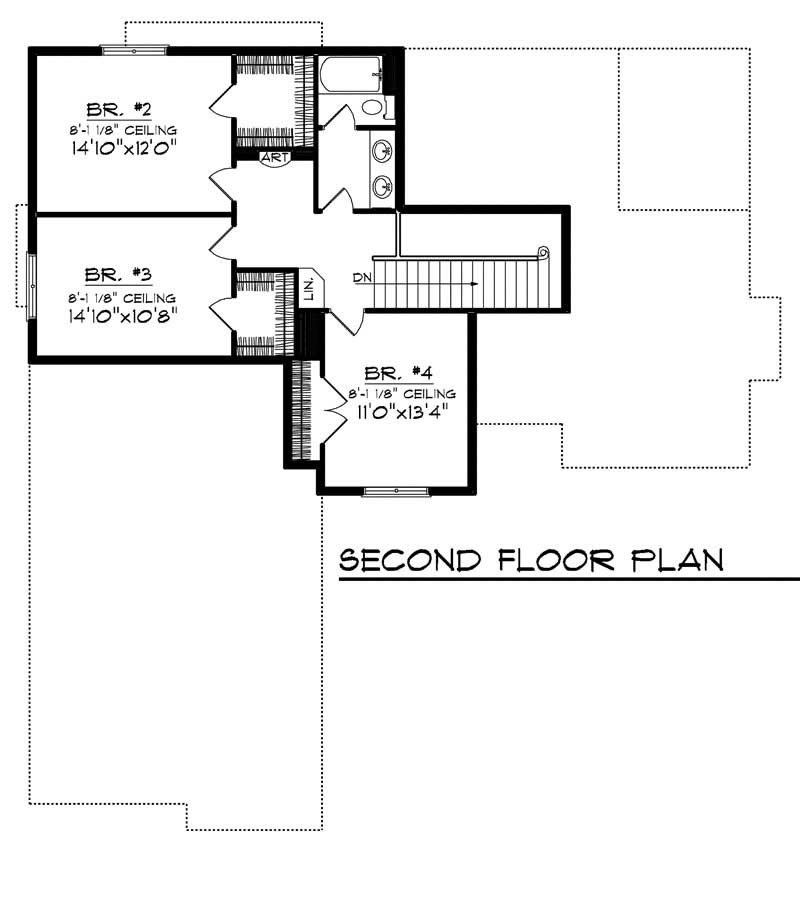 Floor Plan Second Story of European Plan #101-1709