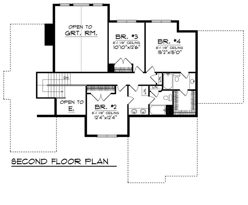Floor Plan Second Story of European Plan #101-1710